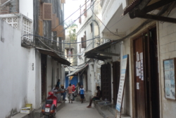 »Alles war auf sagenhafte Weise heruntergekommen, ein Labyrinth an eng verwinkelten Gassen und jeder Menge Sackgassen, flankiert von ehemaligen Kaufmannshäusern mit prächtig geschnitzten Türen, Fenstern, Balkonen. Nur wenige davon renoviert und frisch gestrichen, die meisten mit Graffiti und Rissen im Mauerwerk, manche mit Balken abgestützt. Überall liefen elektrische Kabel an den Mauern entlang und quer über die Gassen hinüber, herüber. Es sah genauso aus, wie man sich als Kind die Hauptstadt einer orientalischen Märcheninsel erträumt hatte.« (S. 114f.)