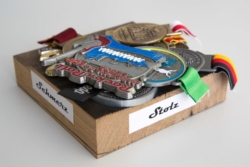 "Jörg klebt seine Medaillen auf ein Stück Holz und dann eine auf die andre; Lauf für Lauf entsteht so sein höchstpersönlicher 'Ehrenhügel'..." (S.291)